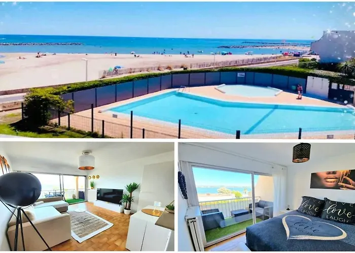 Appartement 1ere ligne piscine terrasse au bord de la plage front de mer avec 6 vélos